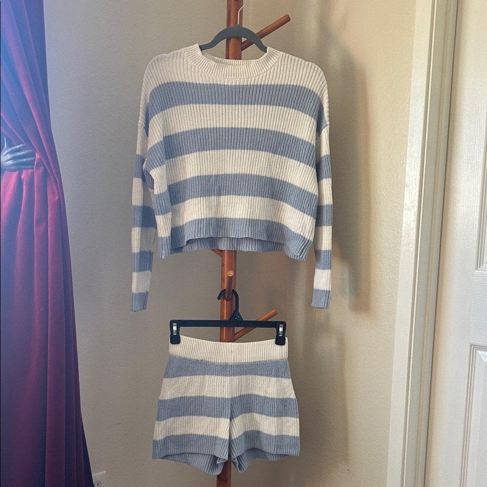 Sincerely Jules Blue and White Striped Knit Sweater Set